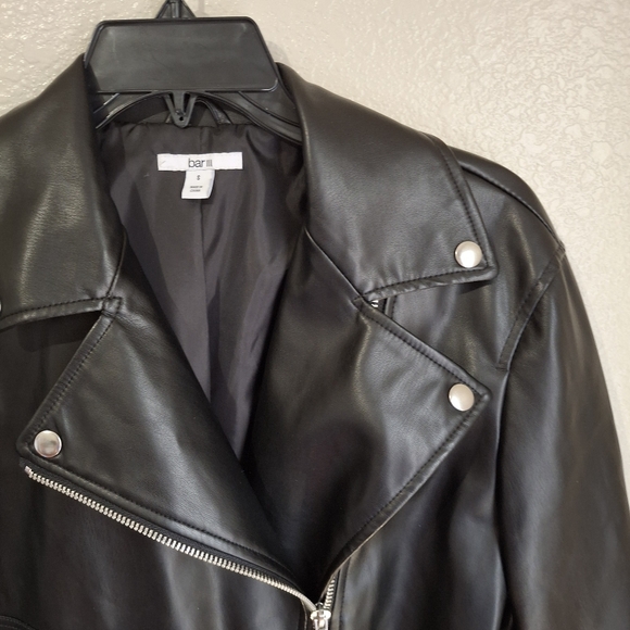 Biker MOTO Grunge Black Bomber Vegan Faux Leather Zip Up Jacket Small - Picture 6 of 9